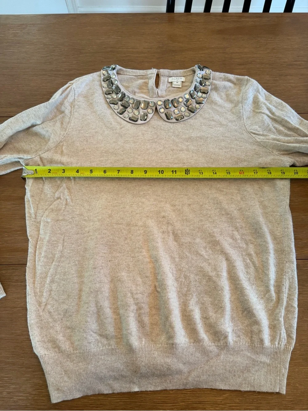 J. Crew Jeweled Peter Pan Collar Beige Sweater